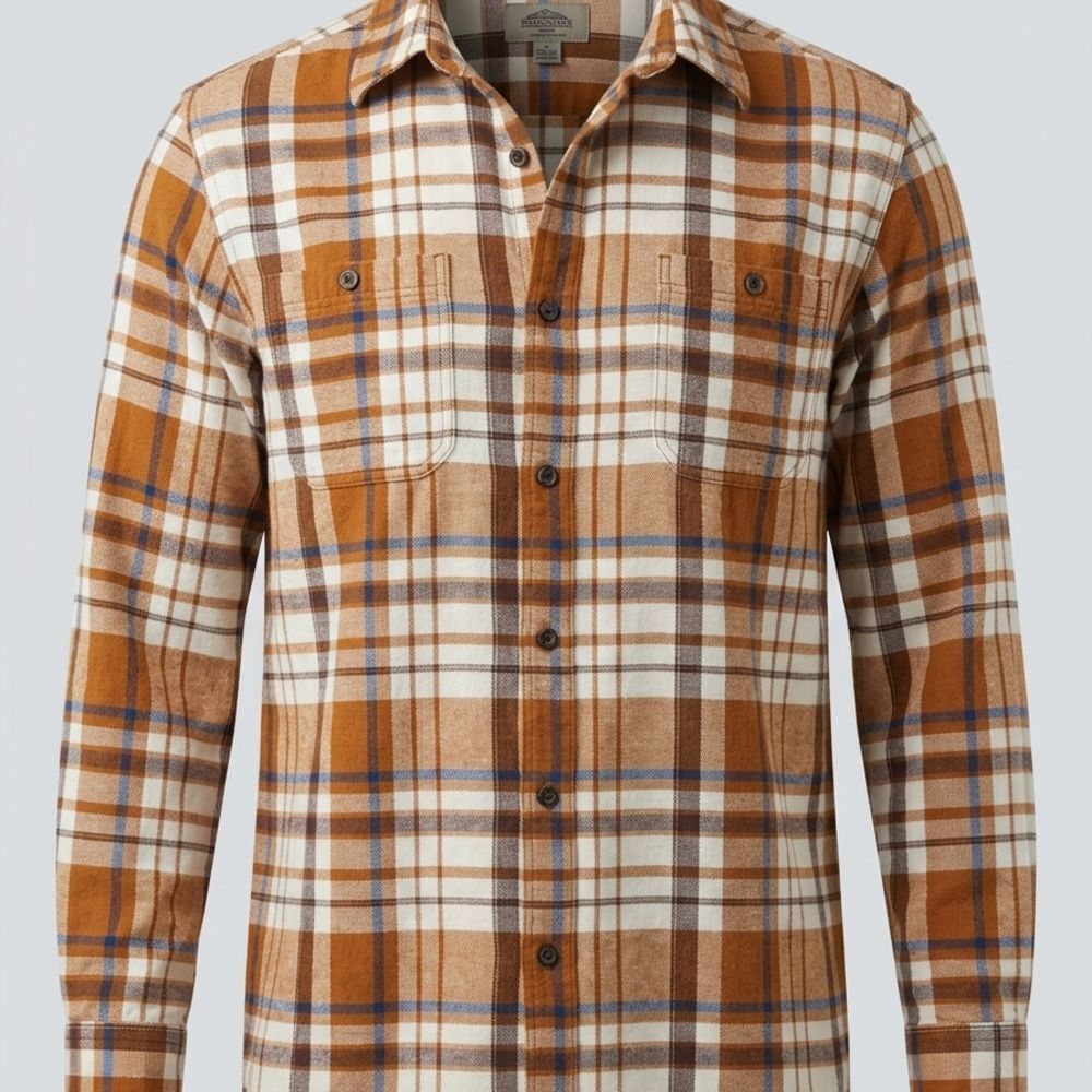Duluth Trading Co Men's Plaid Shirt - Tan and White